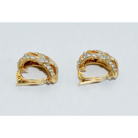 KJL KENNETH JAY LANE Gold ToneRhinestone Dome Clip Earrings - Picture 2 of 9